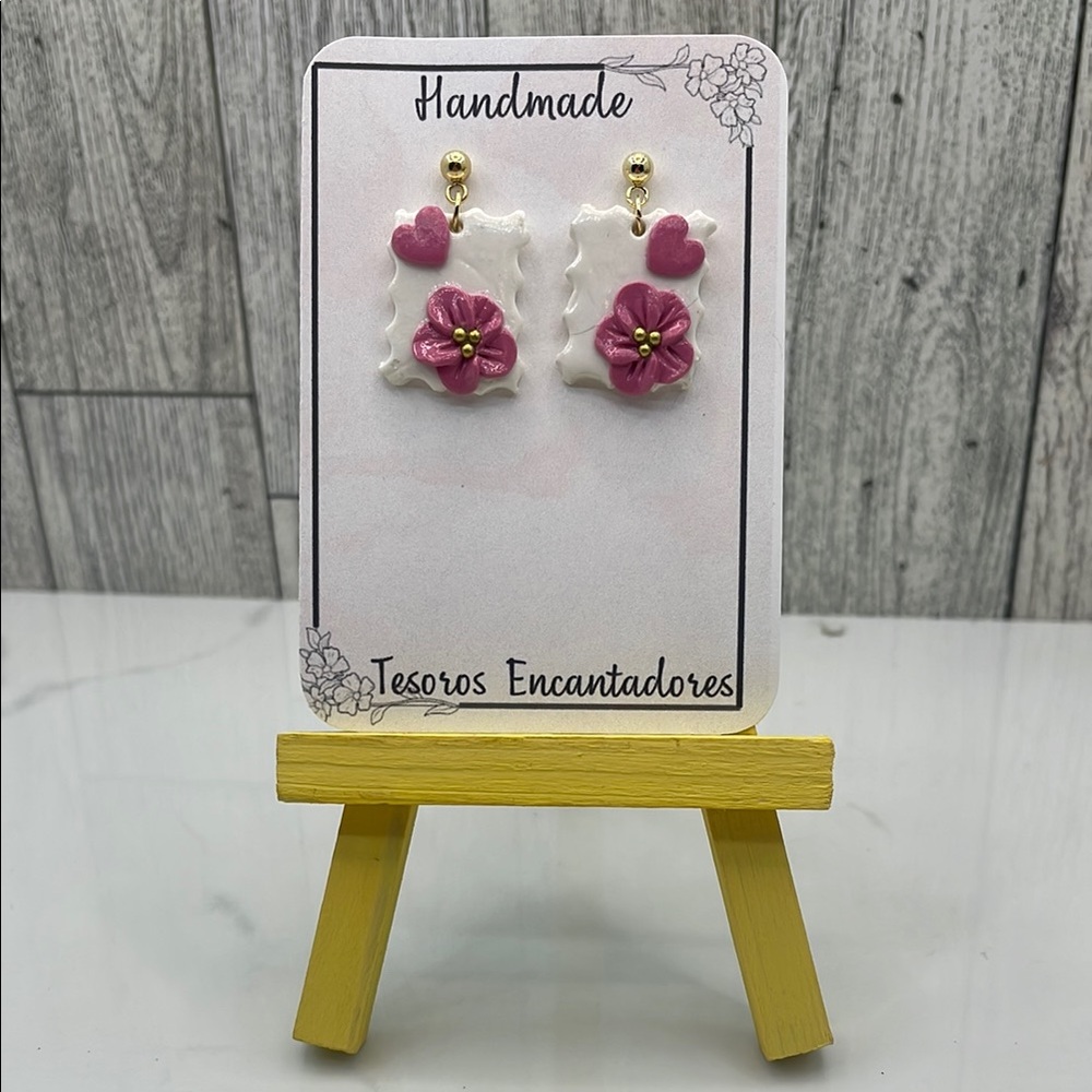 Handmade Pink Floral Earrings